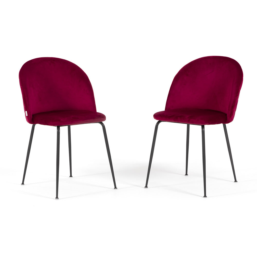 Sara – sedia in velluto con schienale trapuntato a quadri, colore amarena, gambe grigio scuro