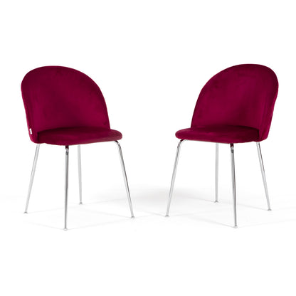 Sara – sedia in velluto con schienale trapuntato a quadri, colore amarena, gambe argento