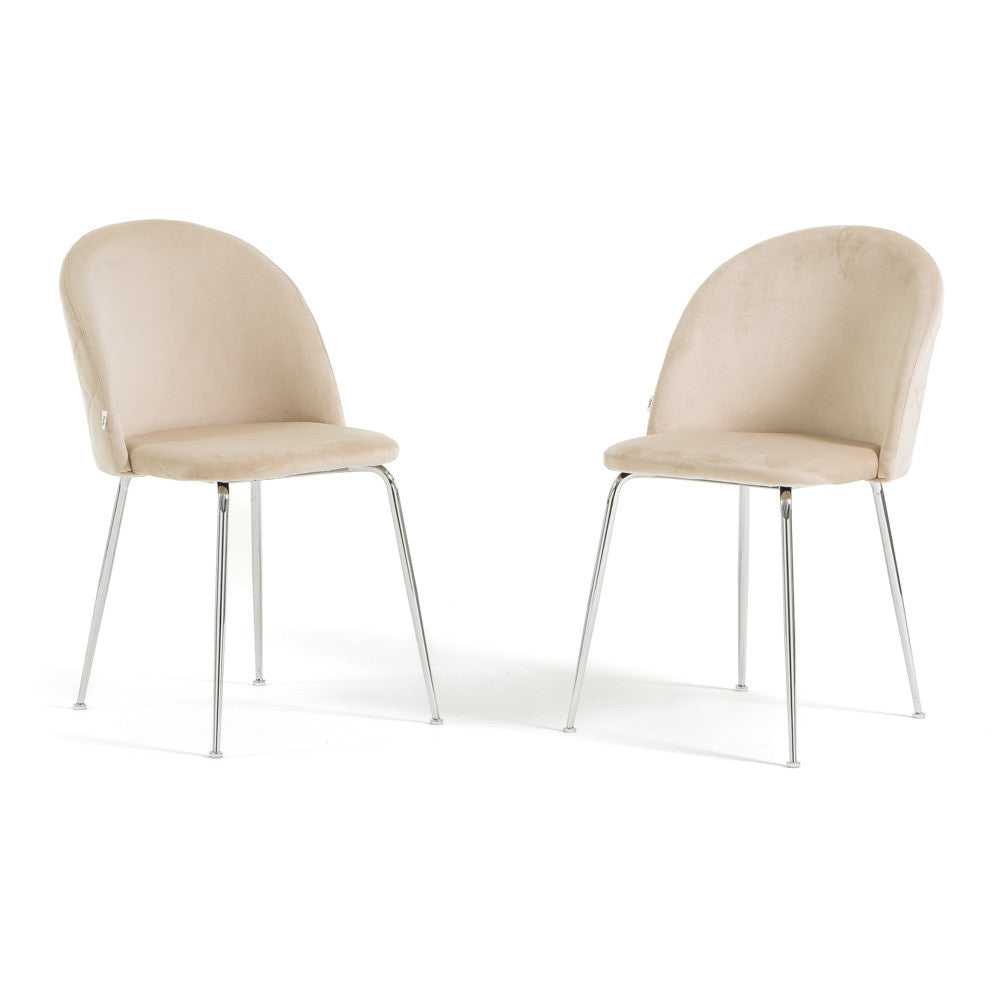 Sara – sedia in velluto con schienale trapuntato a quadri, colore crema, gambe argento