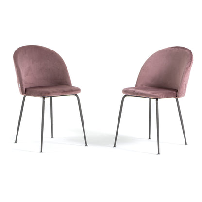 Sara – sedia in velluto con schienale trapuntato a quadri, colore rosa blush, gambe grigio scuro