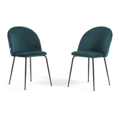 Sara – sedia in velluto con schienale trapuntato a quadri, colore ottanio, gambe grigio scuro