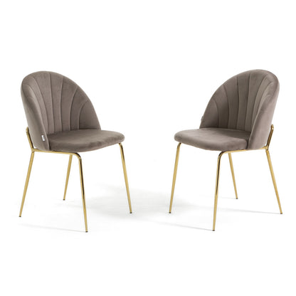 Sonia – sedia in velluto con schienale interno trapuntato, colore tortora, gambe oro