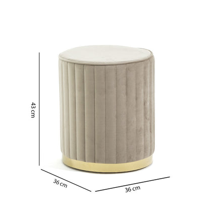 Ruby – pouf cilindrico in velluto trapuntato con base cromata