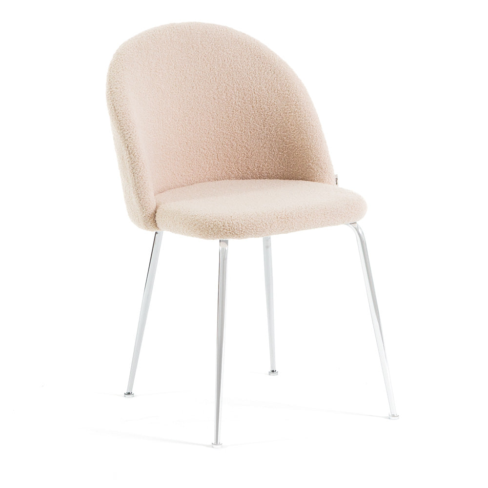 Sara – sedia in tessuto teddy con gambe in metallo, colore panna, gambe argento