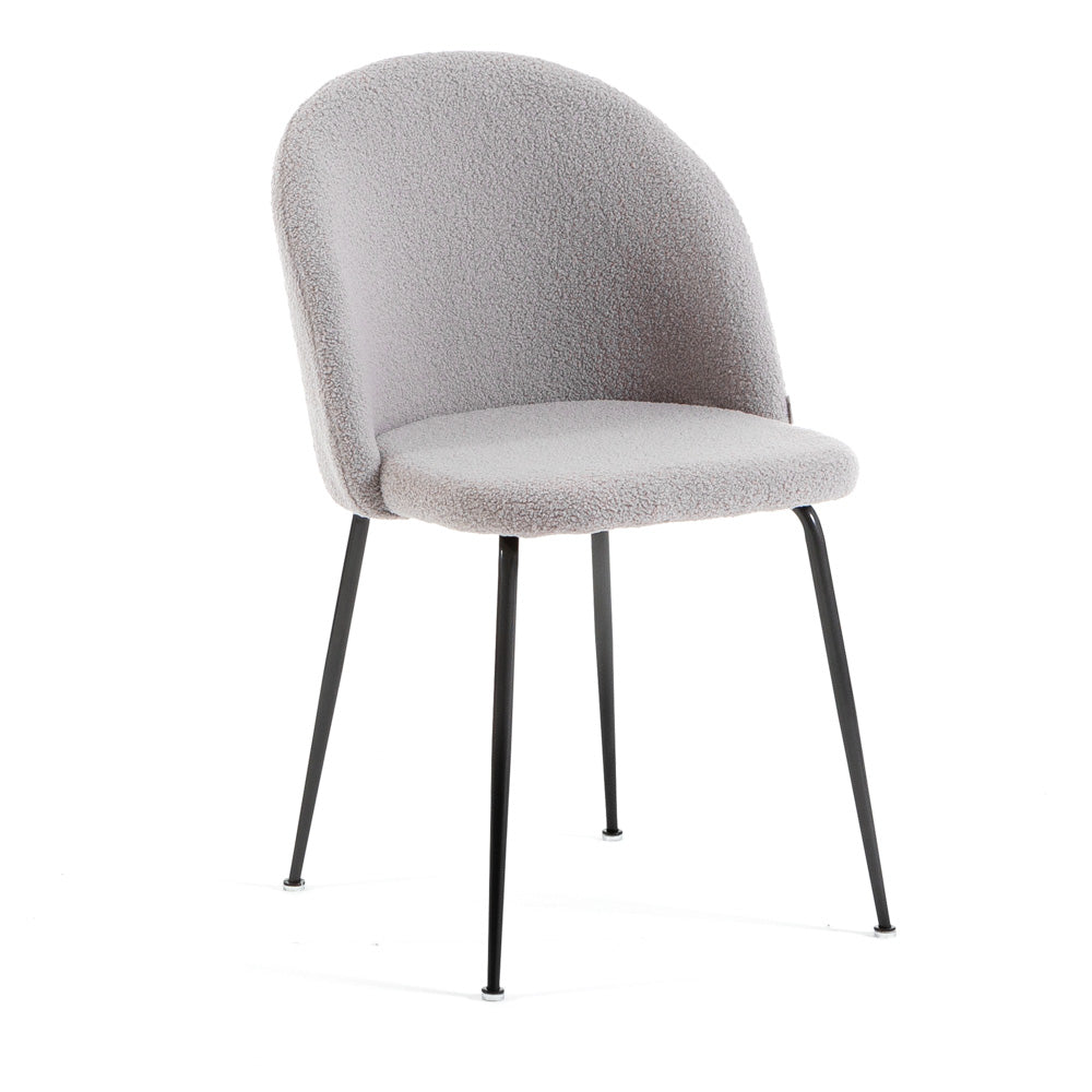 Sara – sedia in tessuto teddy con gambe in metallo, colore grigio chiaro, gambe grigio scuro