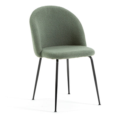 Sara – sedia in tessuto teddy con gambe in metallo, colore salvia, gambe grigio scuro