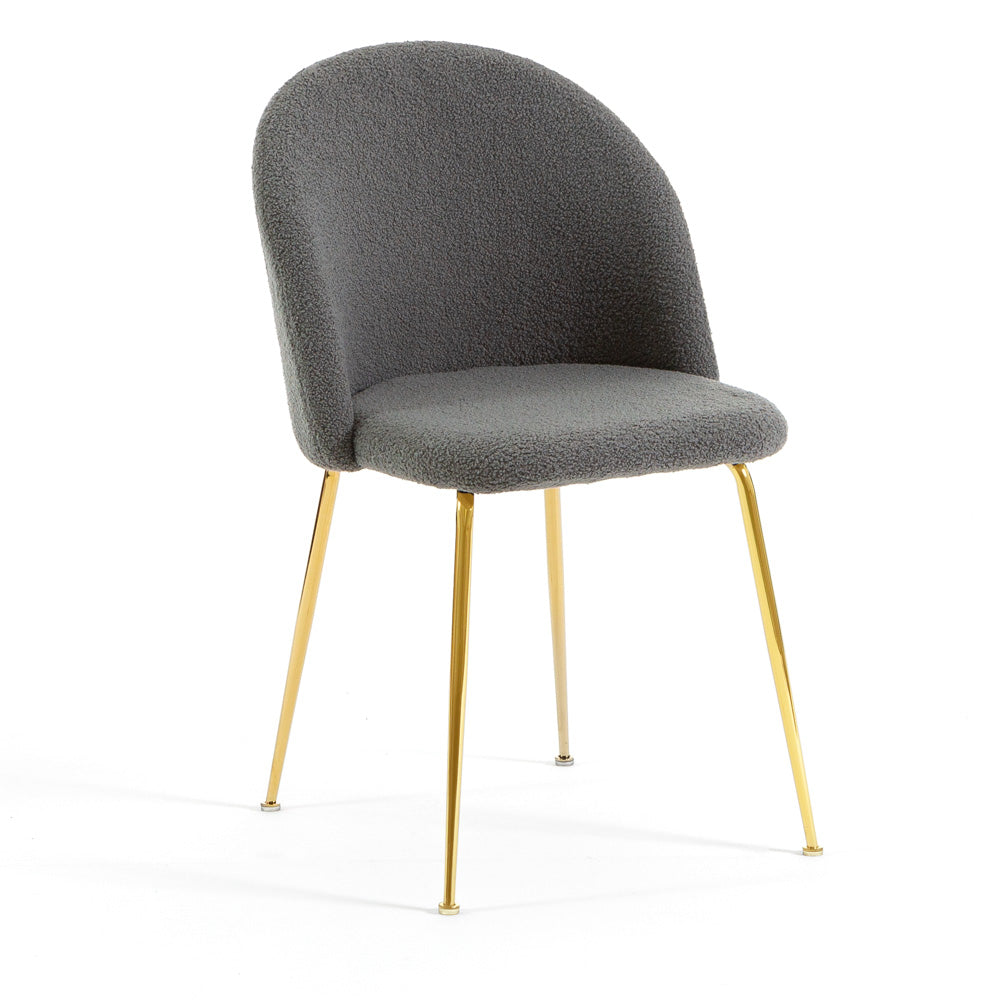 Sara – sedia in tessuto teddy con gambe in metallo, colore grigio scuro, gambe oro