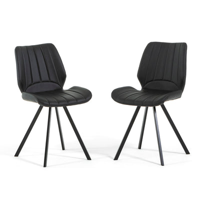 Luana – sedia in ecopelle con cuciture verticali e gambe in metallo, colore antracite