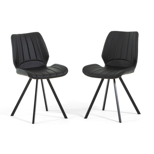 Luana – sedia in ecopelle con cuciture verticali e gambe in metallo, colore antracite