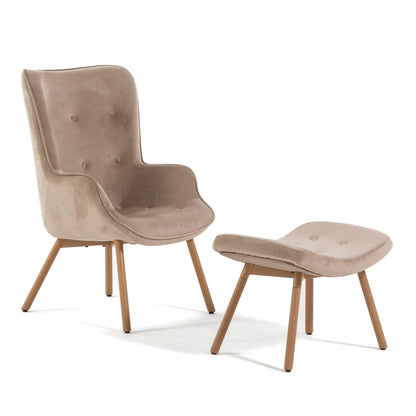 Sissi – poltrona elegante in velluto con poggiapiedi, colore beige, tipo di tessuto velluto