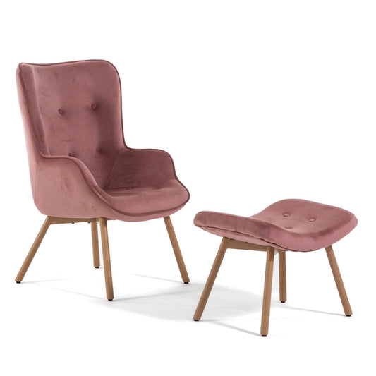 Sissi – poltrona elegante in velluto con poggiapiedi, colore rosa blush, tipo di tessuto velluto