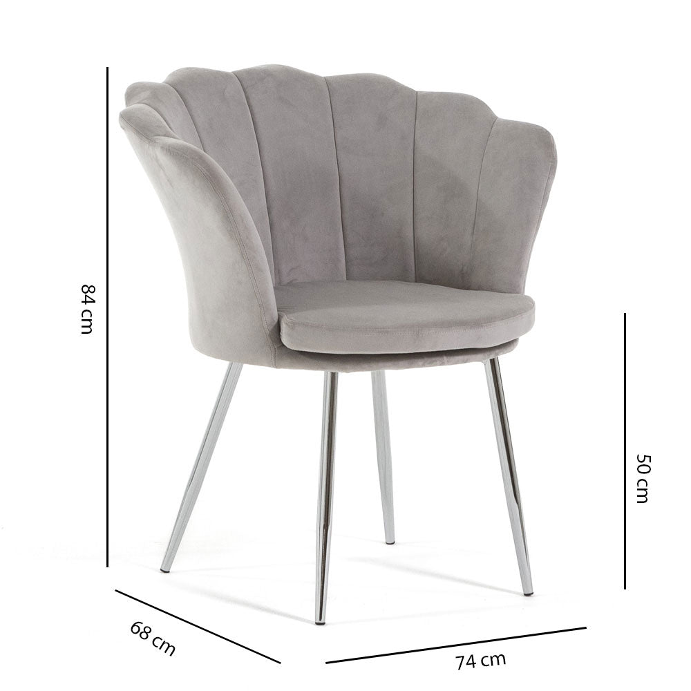Shelly – Poltroncina design petali in velluto con gambe in metallo