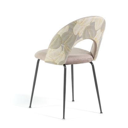 Margot – sedia in velluto con schienale decorato, colore folia tortora, gambe grigio scuro