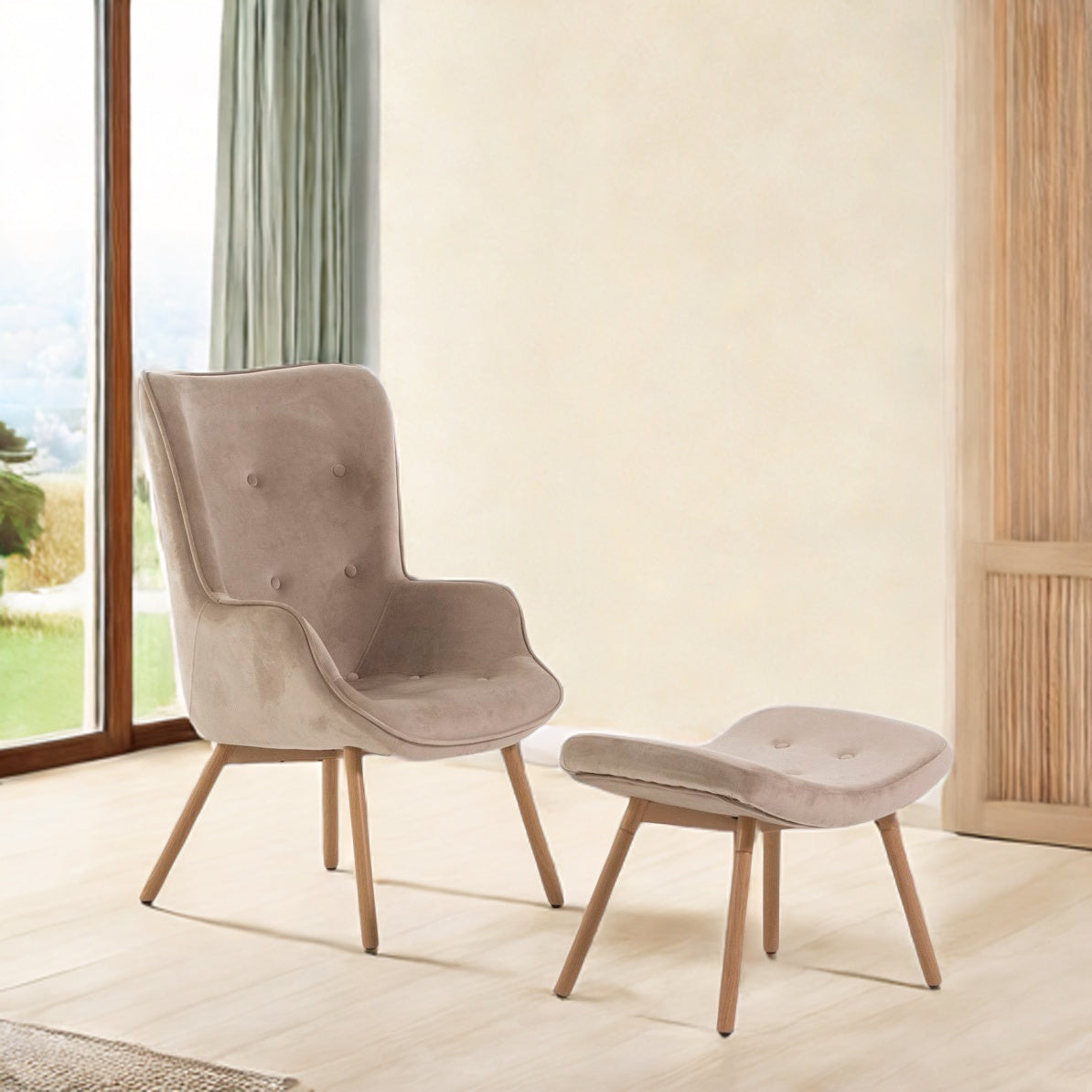 Sissi – poltrona elegante in velluto con poggiapiedi
