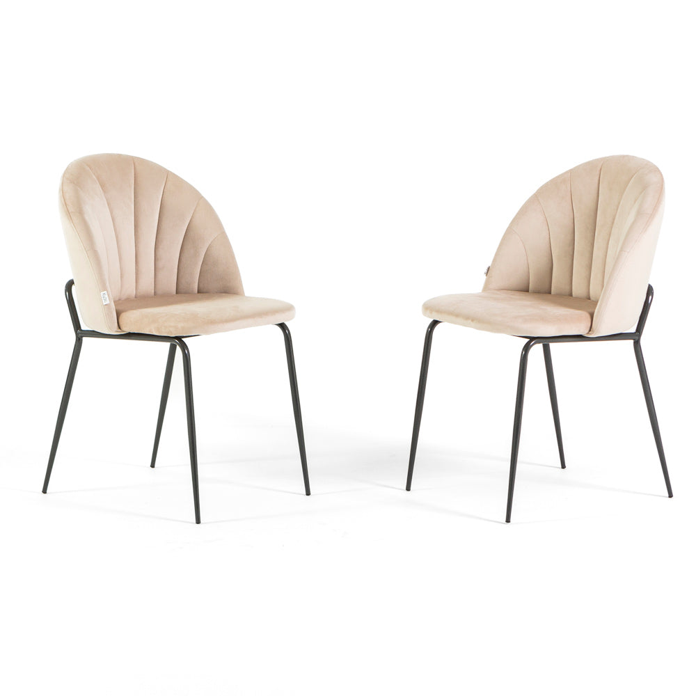 Sonia – sedia in velluto con schienale interno trapuntato, colore crema, gambe grigio scuro