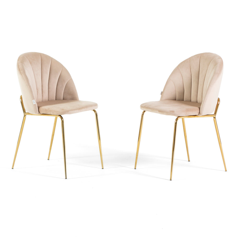 Sonia – sedia in velluto con schienale interno trapuntato, colore crema, gambe oro