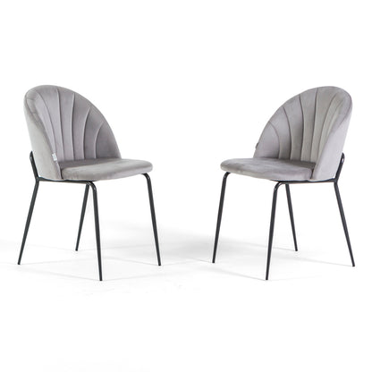 Sonia – sedia in velluto con schienale interno trapuntato, colore grigio chiaro, gambe grigio scuro