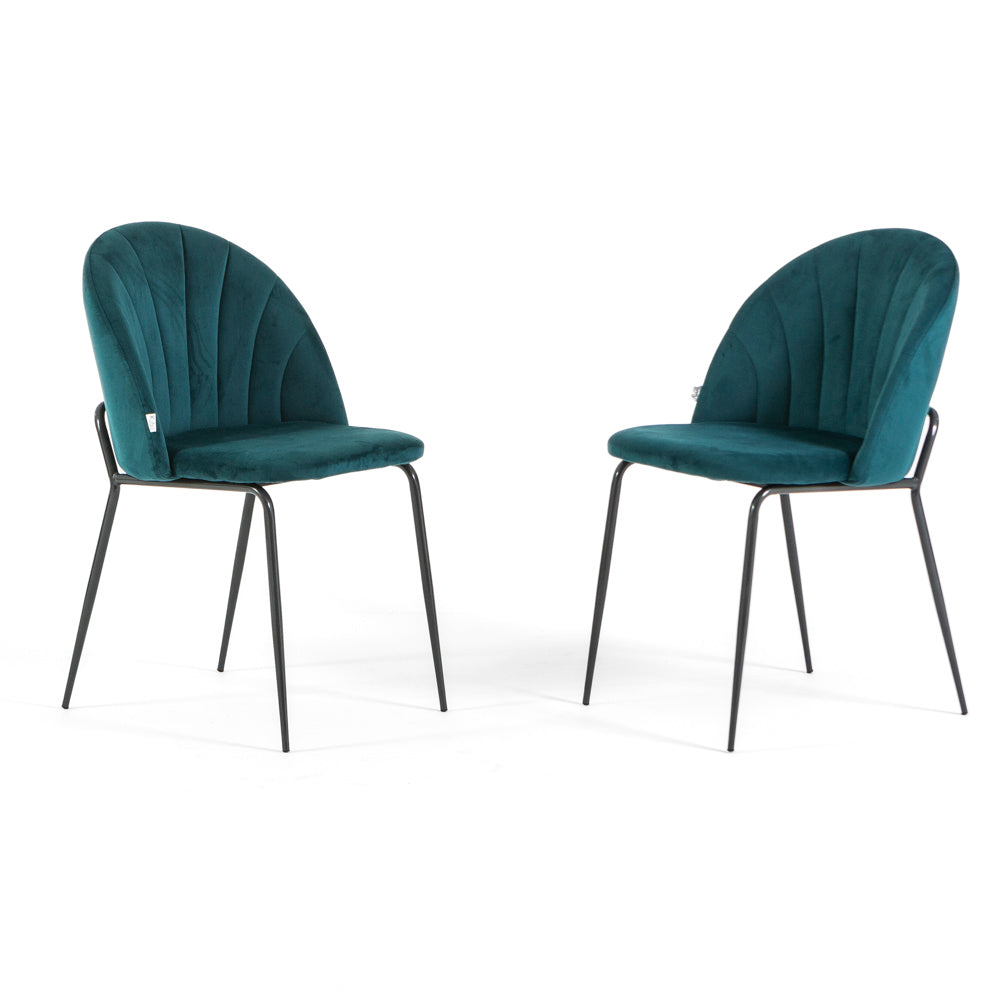 Sonia – sedia in velluto con schienale interno trapuntato, colore ottanio, gambe grigio scuro