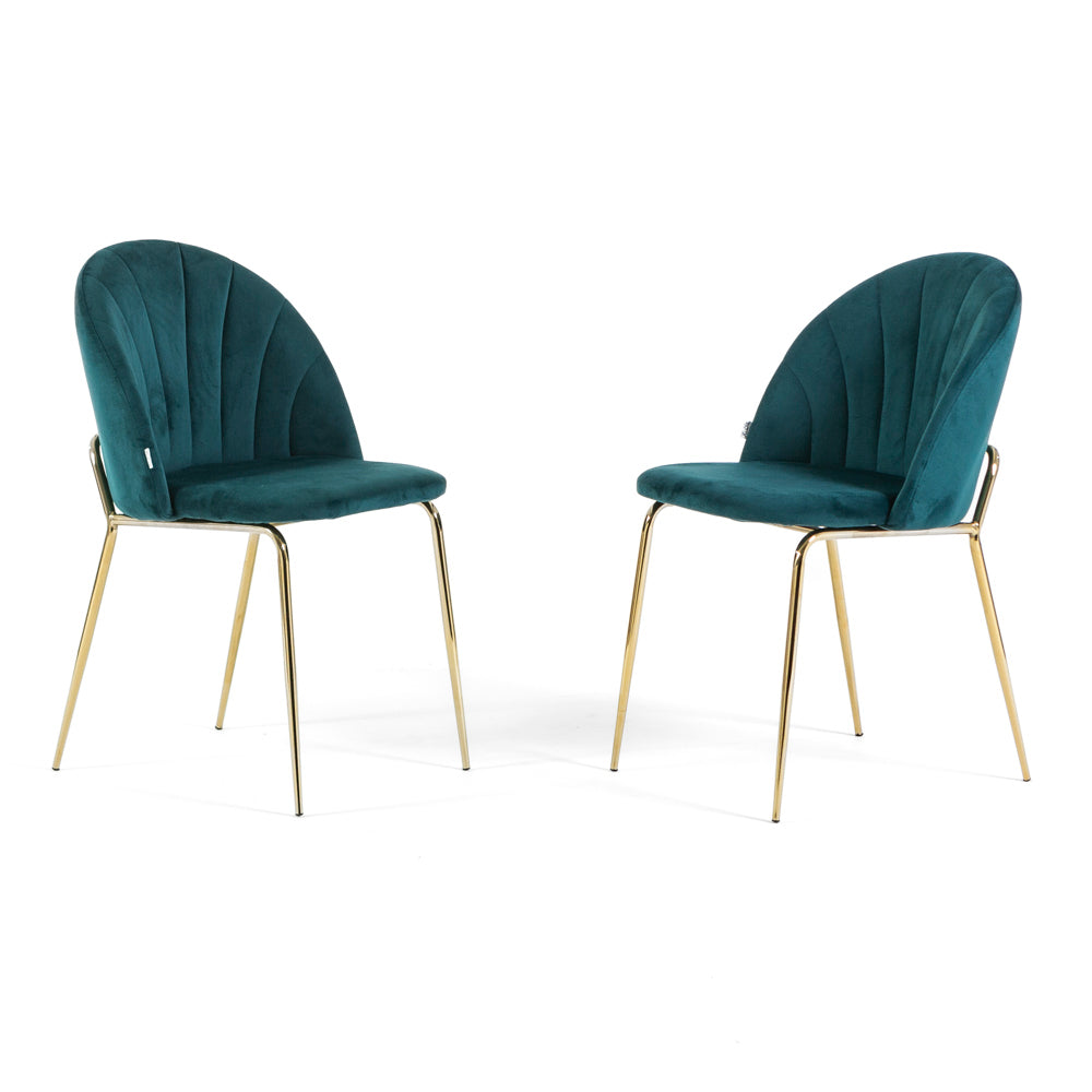 Sonia – sedia in velluto con schienale interno trapuntato, colore ottanio, gambe oro