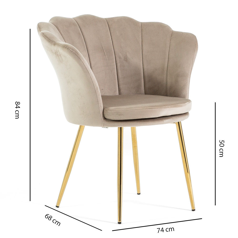 Shelly – Poltroncina design petali in velluto con gambe in metallo