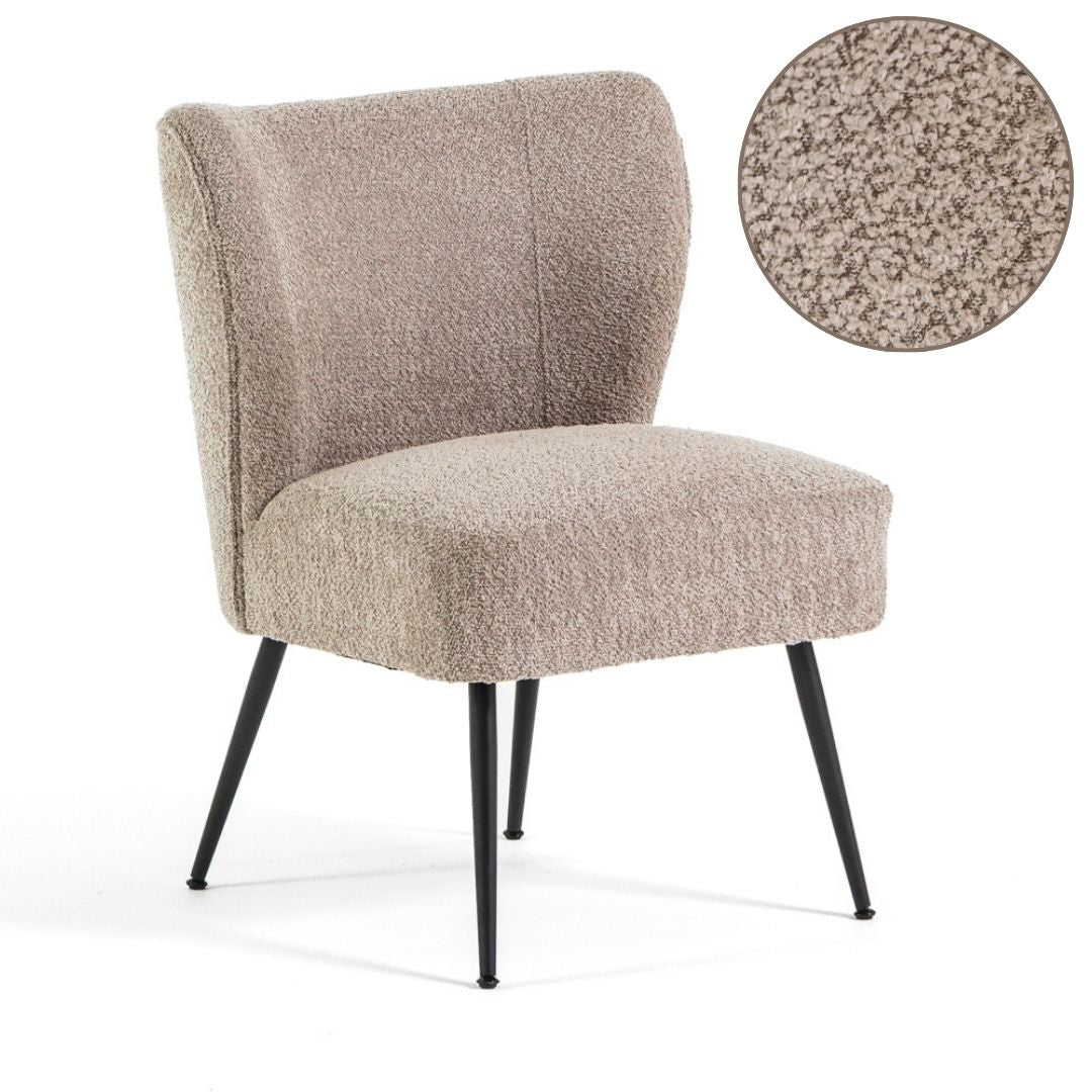 Irene – poltrona in tessuto bouclé con struttura a molle, colore corda, tipo di tessuto bouclé