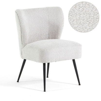 Irene – poltrona in tessuto bouclé con struttura a molle, colore ivory, tipo di tessuto bouclé