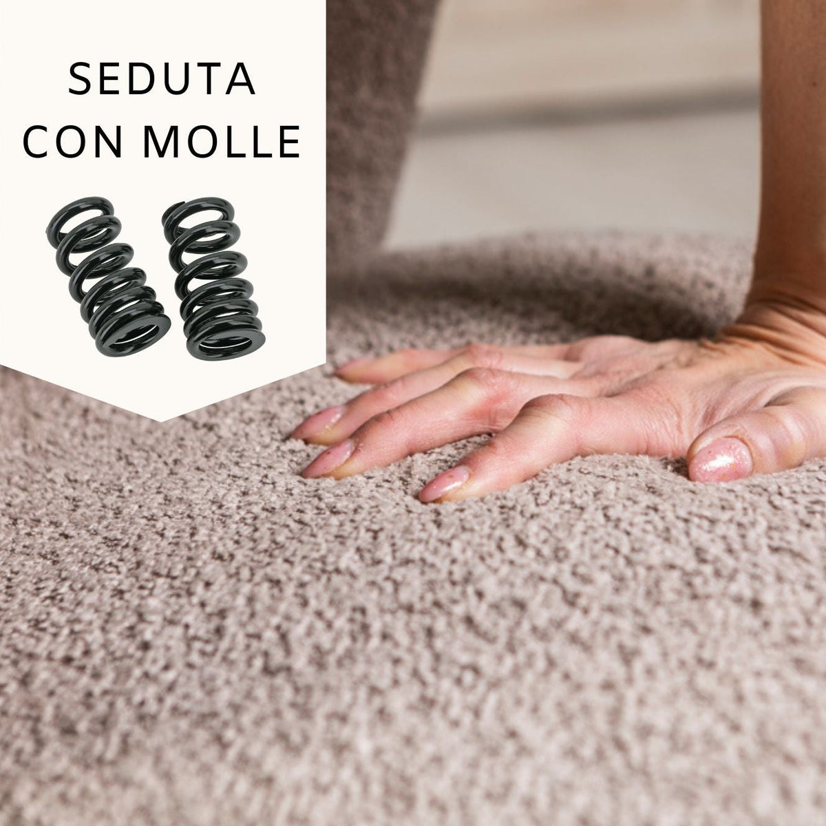 Irene – poltrona in tessuto bouclé con struttura a molle