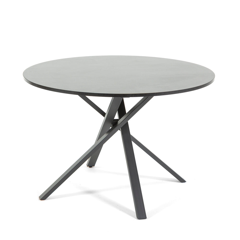 Carlo – tavolo rotondo in melaminico con base incrociata, gambe grigio scuro, top tavolo granito