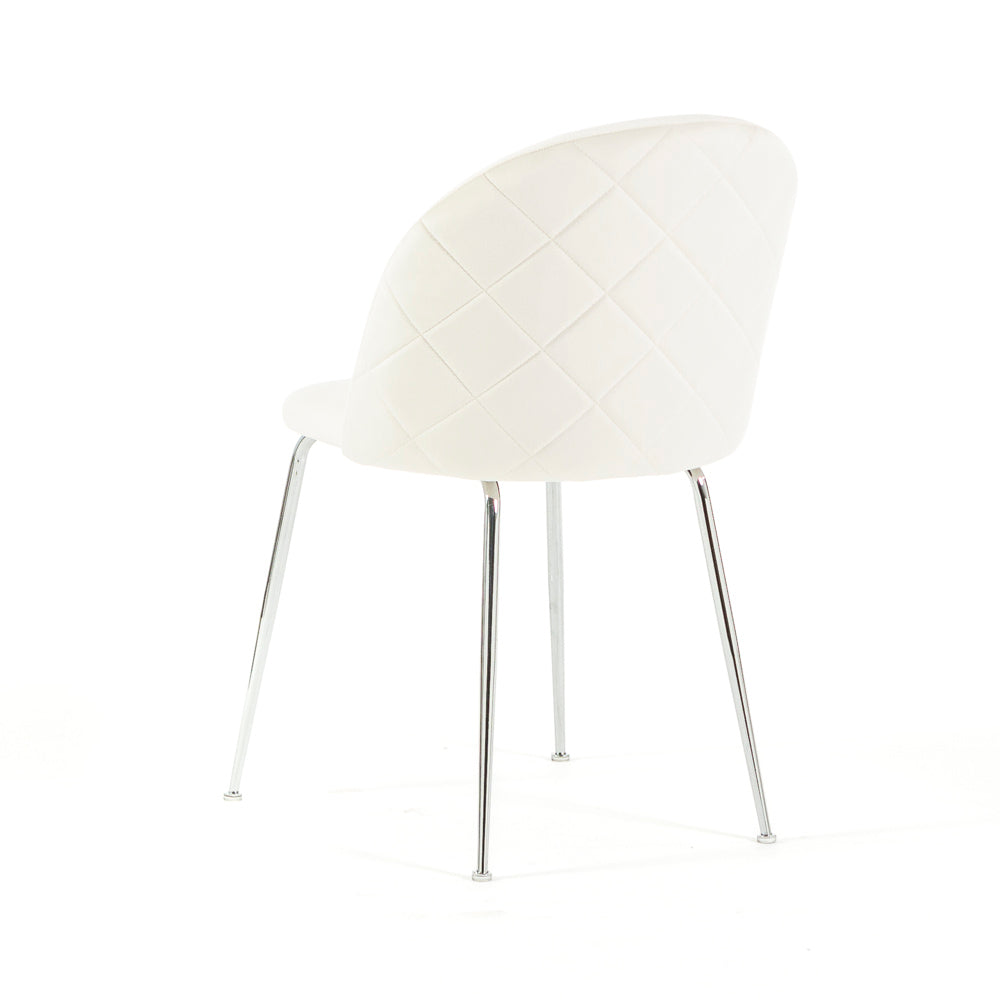 Sara – sedia in velluto con schienale trapuntato a quadri, colore bianco avorio, gambe argento