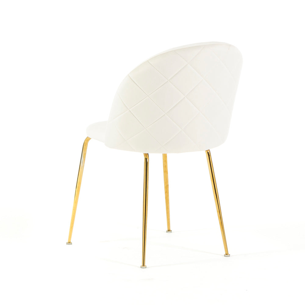 Sara – sedia in velluto con schienale trapuntato a quadri, colore bianco avorio, gambe oro