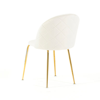 Sara – sedia in velluto con schienale trapuntato a quadri, colore bianco avorio, gambe oro
