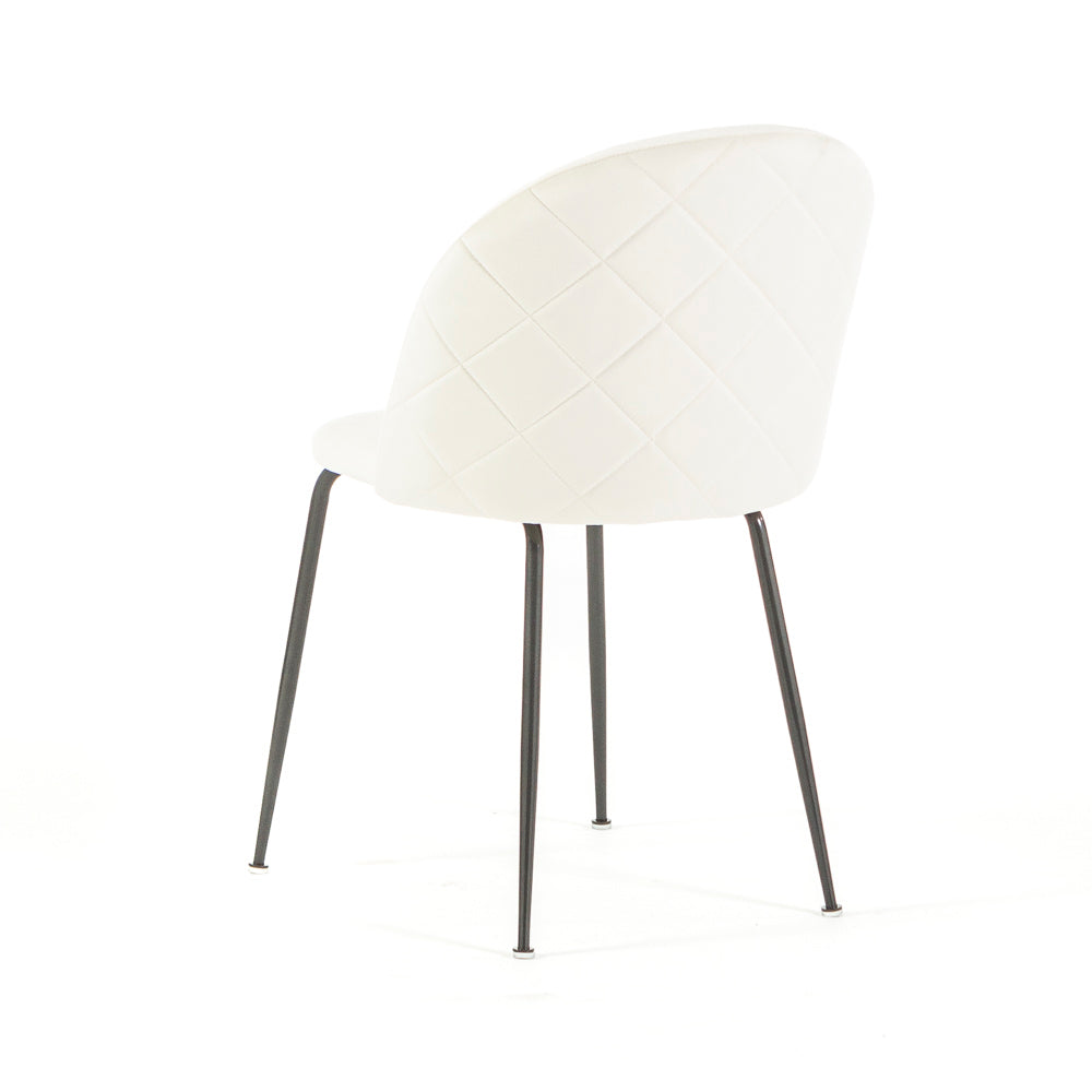 Sara – sedia in velluto con schienale trapuntato a quadri, colore bianco avorio, gambe grigio scuro