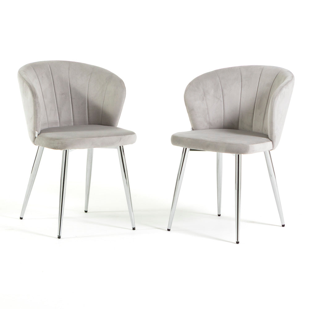 Clarissa – sedia ergonomica in velluto con gambe in metallo, colore grigio chiaro, gambe argento