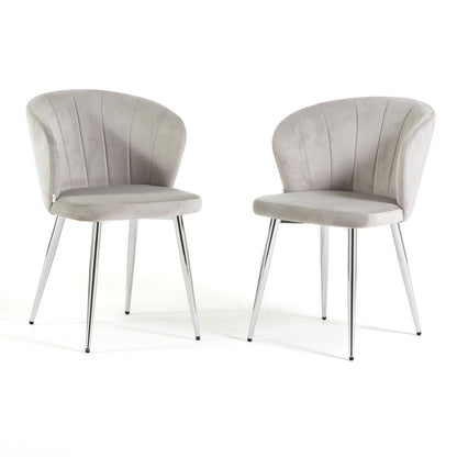 Clarissa – sedia ergonomica in velluto con gambe in metallo, colore grigio chiaro, gambe argento