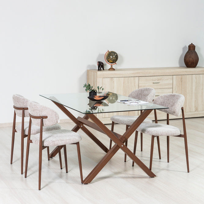 Moira – sedia in tessuto mélange con metallo effetto legno