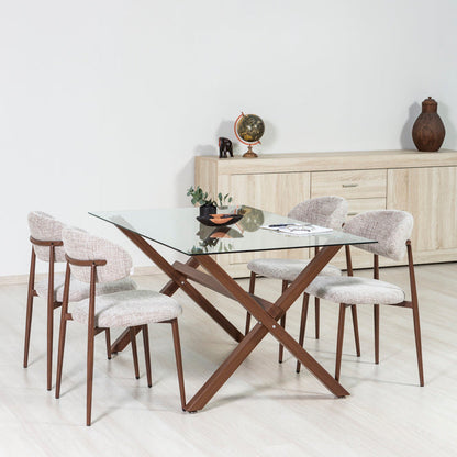 Moira – sedia in tessuto mélange con metallo effetto legno