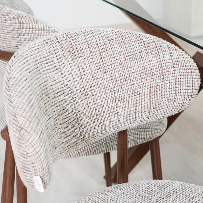 Moira – sedia in tessuto mélange con metallo effetto legno