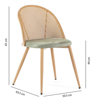 Lina – sedia in rattan e velluto con metallo effetto legno