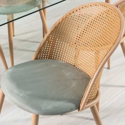 Lina – sedia in rattan e velluto con metallo effetto legno