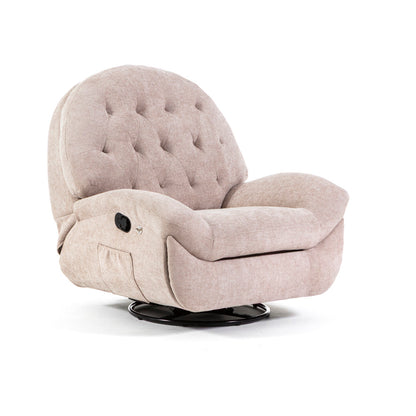 Pina – poltrona relax reclinabile girevole e a Dondolo, colore beige chiaro, tipo di tessuto tramato