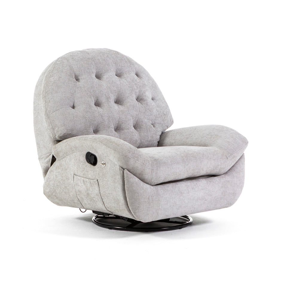 Pina – poltrona relax reclinabile girevole e a Dondolo, colore grigio perla, tipo di tessuto tramato
