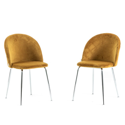 Sara – sedia in velluto con schienale trapuntato a quadri, colore senape, gambe argento