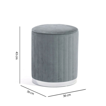 Ruby – pouf cilindrico in velluto trapuntato con base cromata