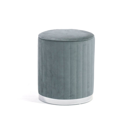 Ruby – pouf cilindrico in velluto trapuntato con base cromata, colore grigio scuro, gambe argento, tipo di tessuto velluto