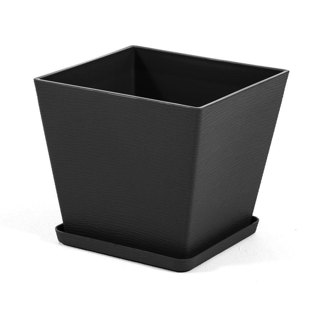 Lilium – vaso quadrato con sottovaso in polipropilene, colore antracite, dimensione 37,5x37,5 cm