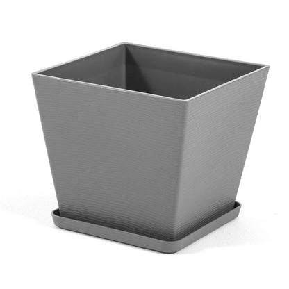Lilium – vaso quadrato con sottovaso in polipropilene, colore grigio scuro, dimensione 37,5x37,5 cm