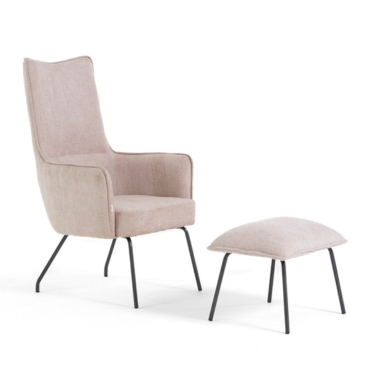 Caterina – poltrona relax in velluto con poggiapiedi, colore beige chiaro