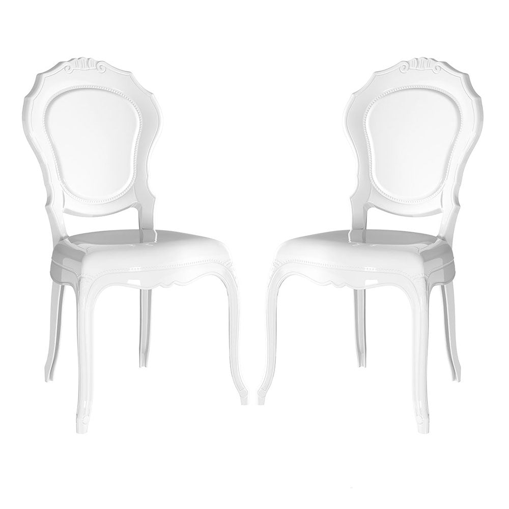 Raya – sedia stile barocco in policarbonato trasparente, colore bianco