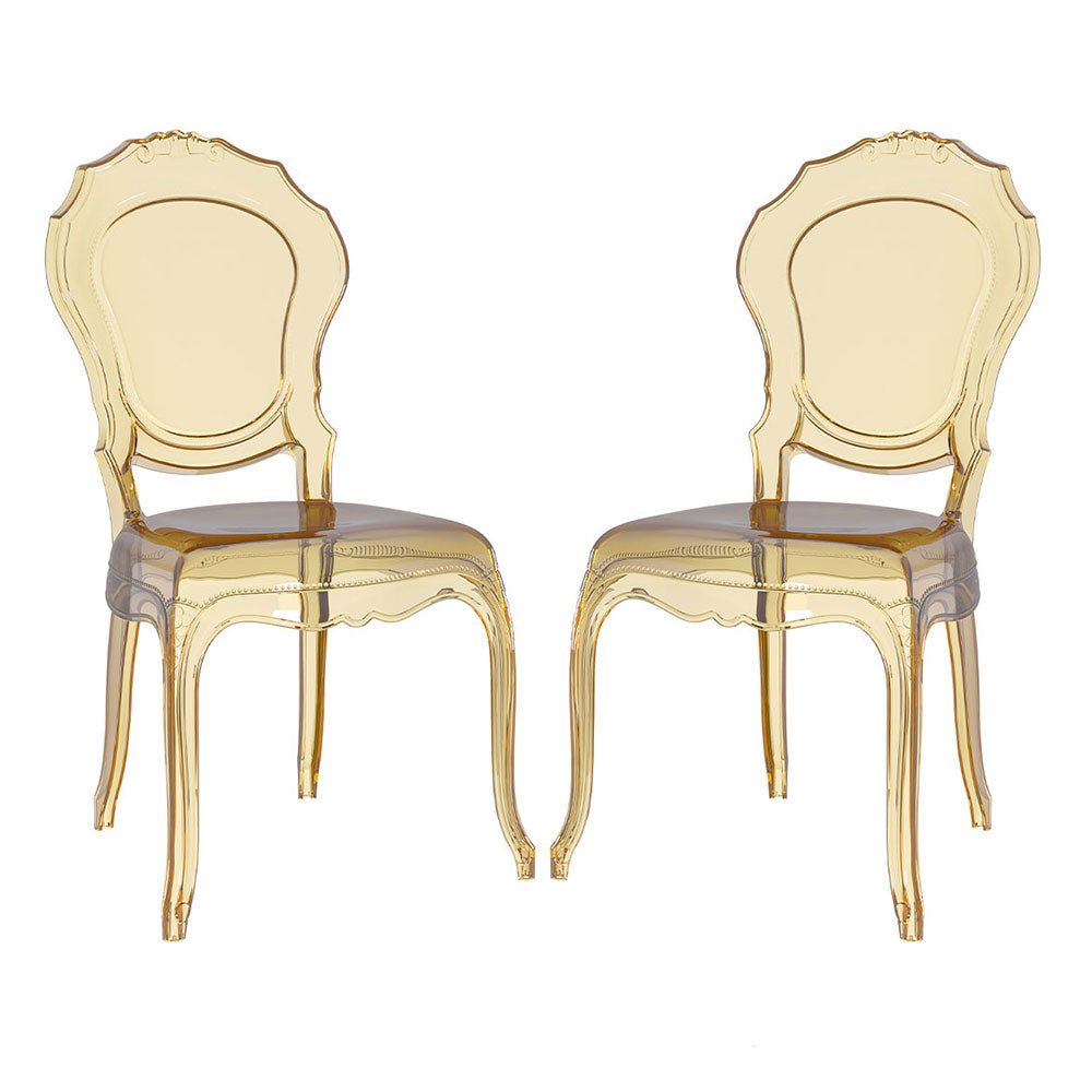 Raya – sedia stile barocco in policarbonato trasparente, colore champagne