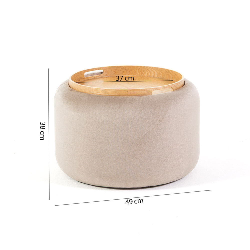 Nala – pouf contenitore in velluto con vassoio reversibile
